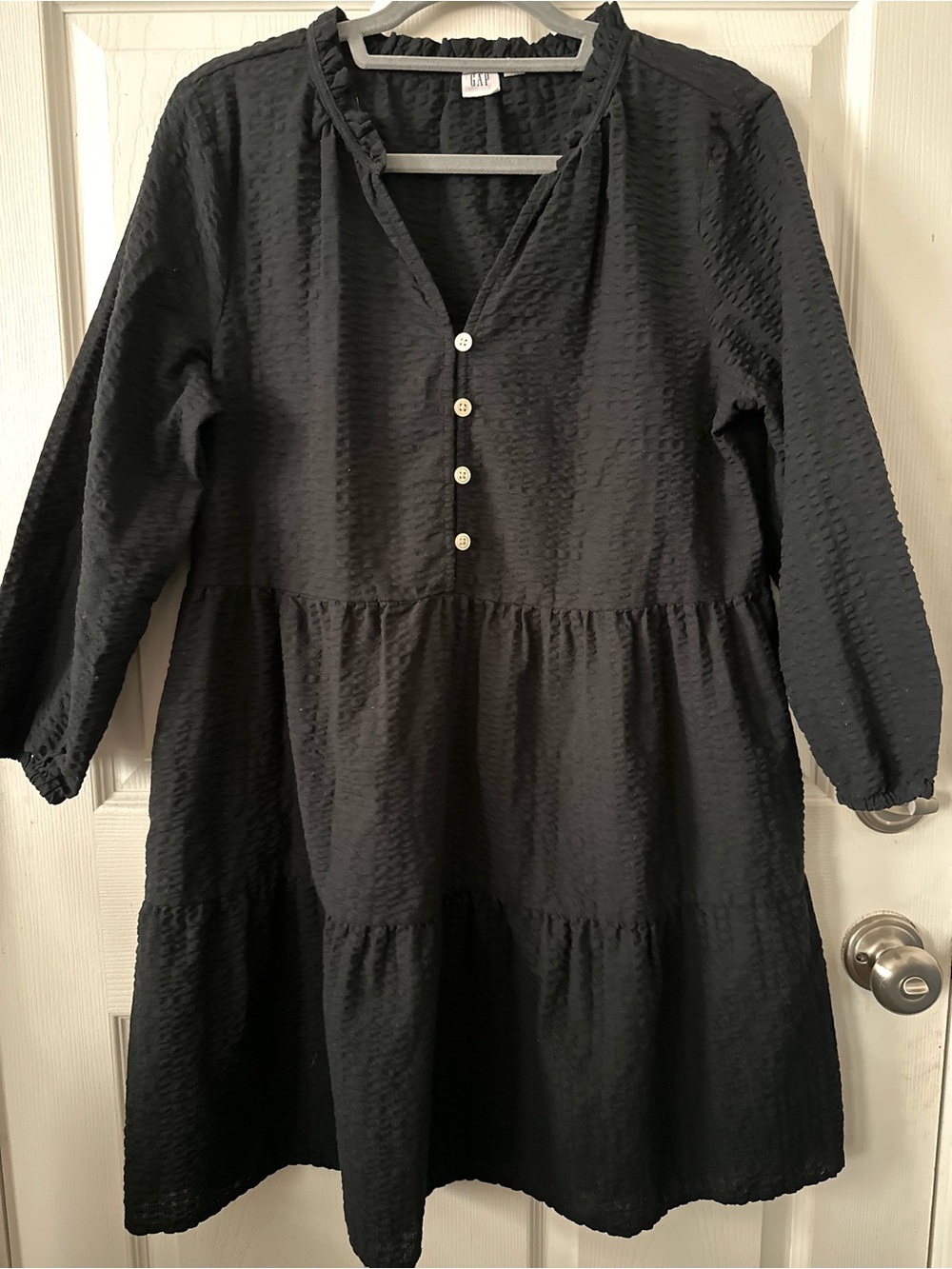 GAP Black Textured Tiered Button-Front Dress